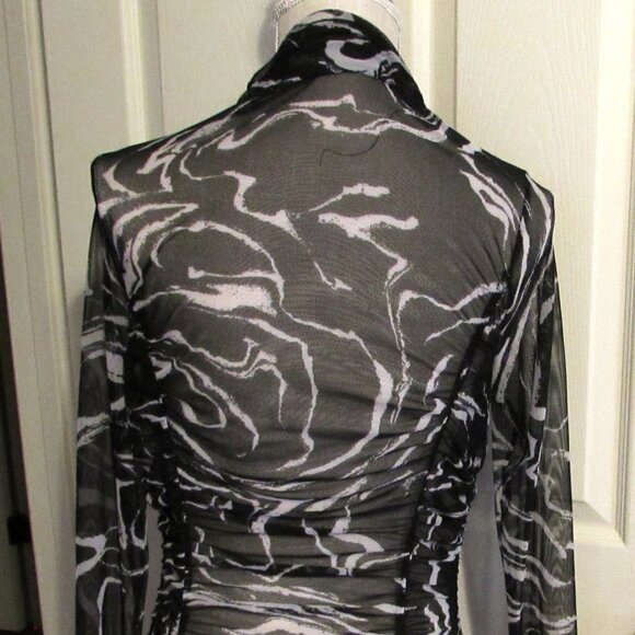 Women's BLUE BLUSH Sheer Long Sleeve Body Suit  Black & White  Size L - Picture 3 of 4